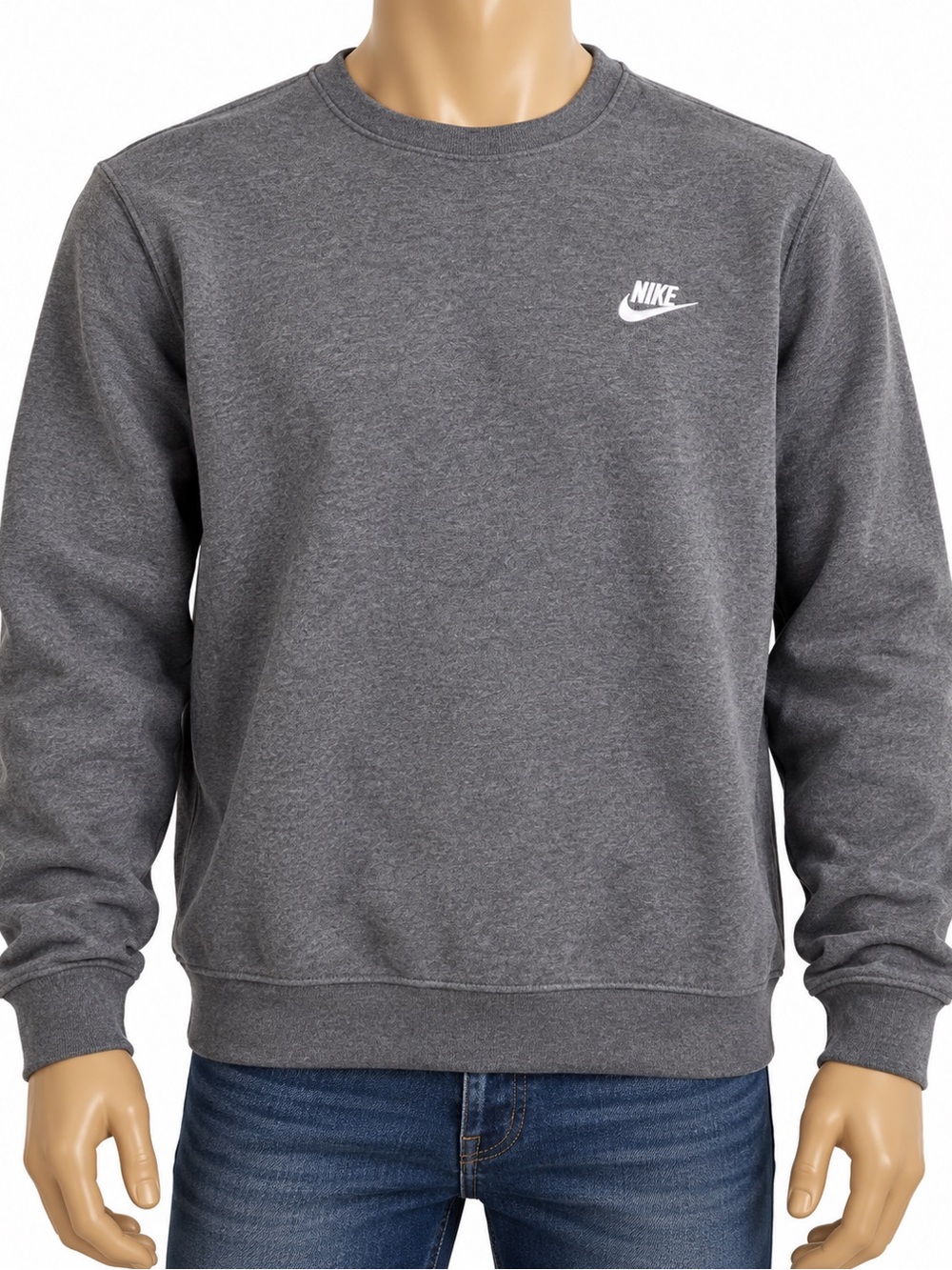 Nike Men’s Gray Fleece Crewneck Sweatshirt Embroidered Swoosh Small